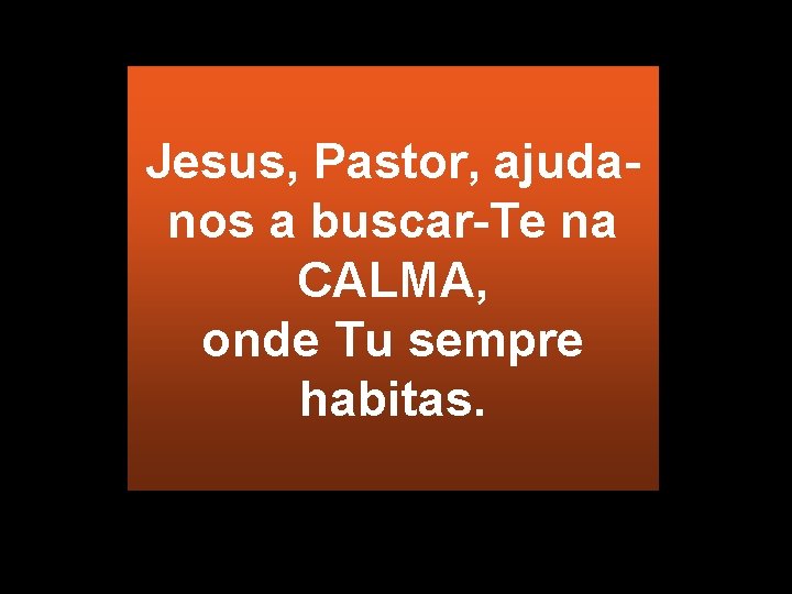 Jesus, Pastor, ajudanos a buscar-Te na CALMA, onde Tu sempre habitas. 