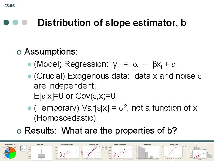 28/96 Distribution of slope estimator, b ¢ Assumptions: (Model) Regression: yi = + xi