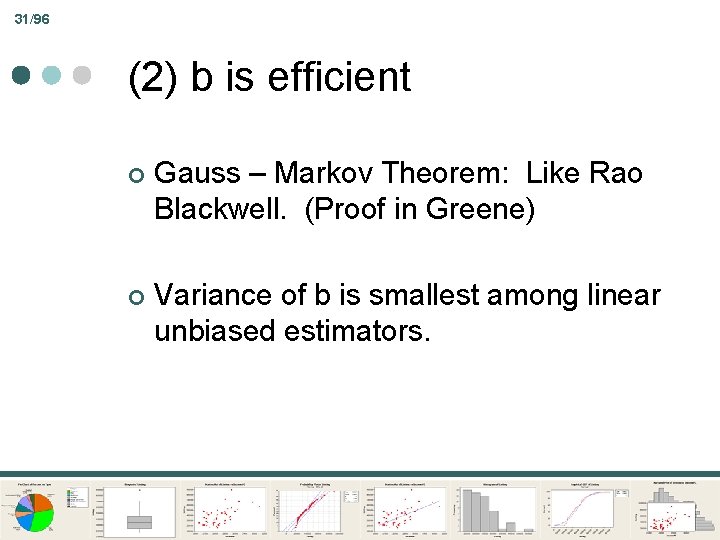 31/96 (2) b is efficient ¢ Gauss – Markov Theorem: Like Rao Blackwell. (Proof