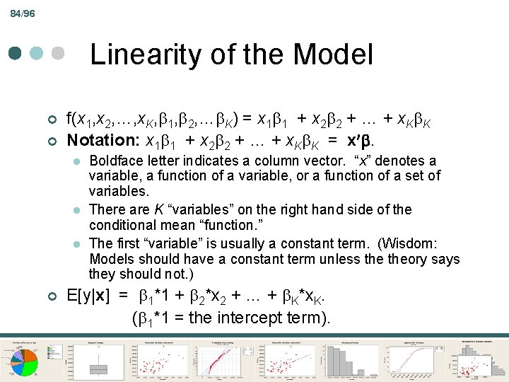 84/96 Linearity of the Model ¢ ¢ f(x 1, x 2, …, x. K,