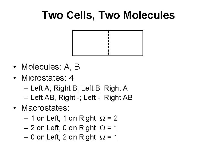 Two Cells, Two Molecules • Molecules: A, B • Microstates: 4 – Left A,