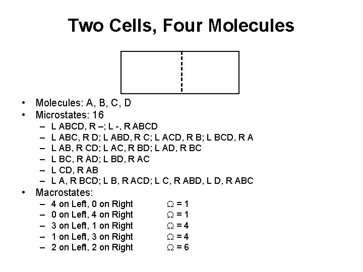 Two Cells, Four Molecules • Molecules: A, B, C, D • Microstates: 16 –