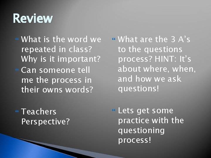 Review What is the word we repeated in class? Why is it important? Can