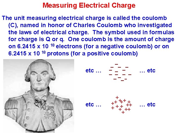 Measuring Electrical Charge The unit measuring electrical charge is called the coulomb (C), named