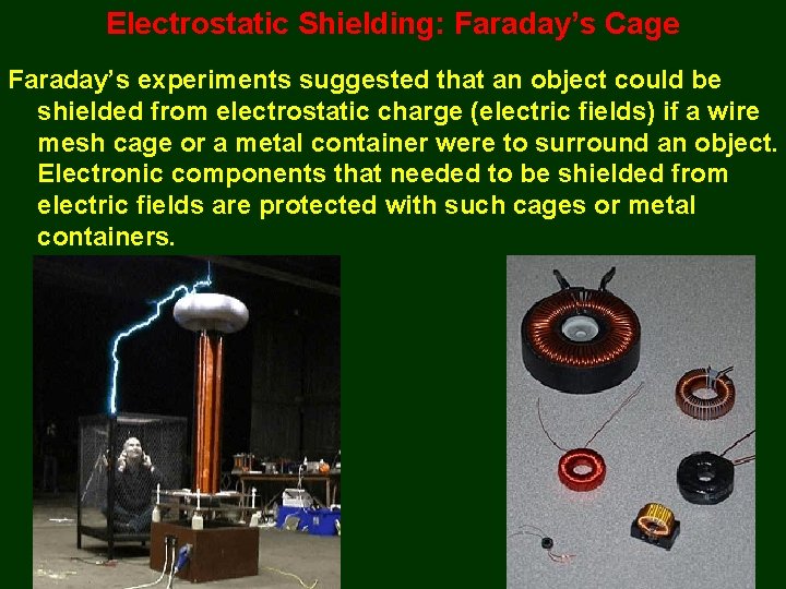 Electrostatic Shielding: Faraday’s Cage Faraday’s experiments suggested that an object could be shielded from