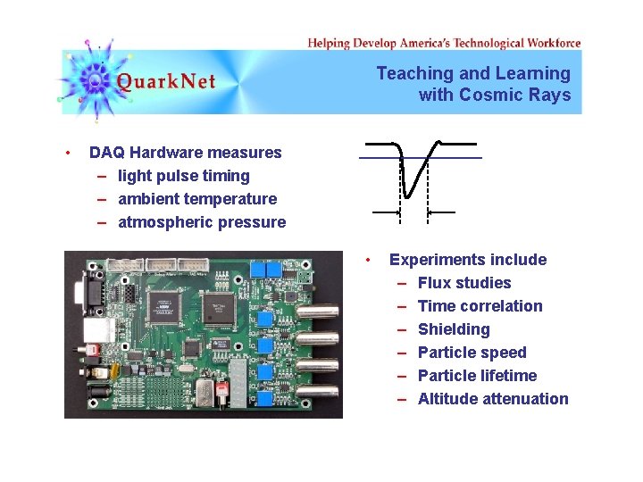 Teaching and Learning with Cosmic Rays • DAQ Hardware measures – light pulse timing