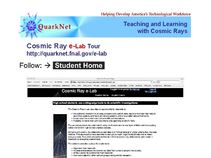 Teaching and Learning with Cosmic Rays Cosmic Ray e-Lab Tour http: //quarknet. fnal. gov/e-lab