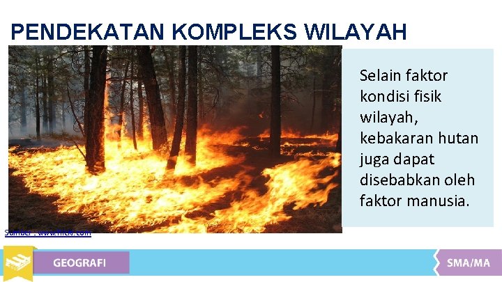 PENDEKATAN KOMPLEKS WILAYAH Selain faktor kondisi fisik wilayah, kebakaran hutan juga dapat disebabkan oleh