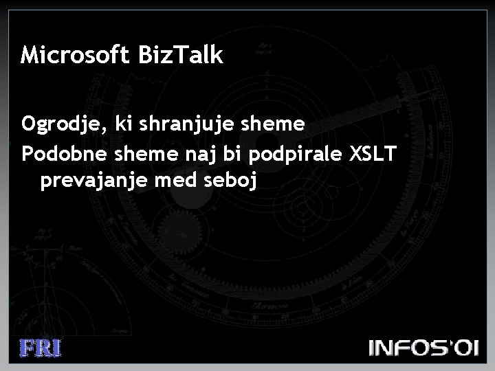 Microsoft Biz. Talk Ogrodje, ki shranjuje sheme Podobne sheme naj bi podpirale XSLT prevajanje