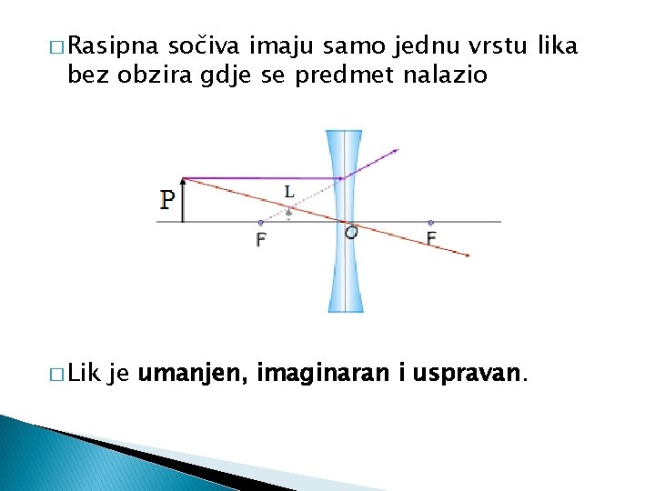 � Rasipna sočiva imaju samo jednu vrstu lika bez obzira gdje se predmet nalazio