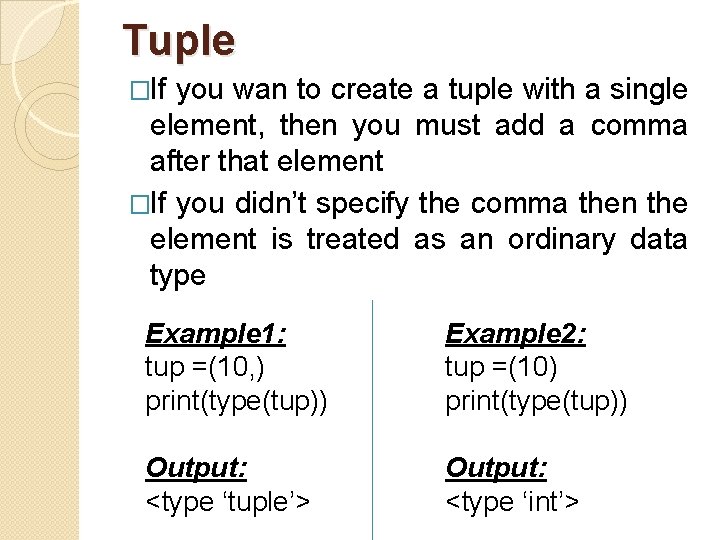 Tuple �If you wan to create a tuple with a single element, then you