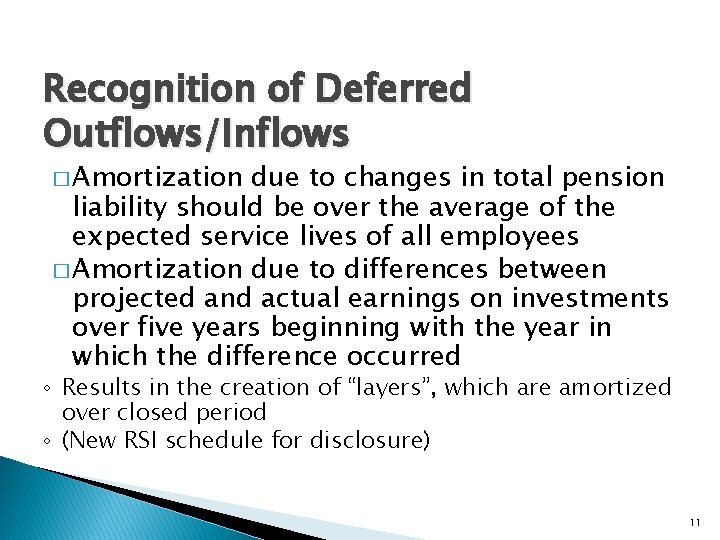 Recognition of Deferred Outflows/Inflows � Amortization due to changes in total pension liability should