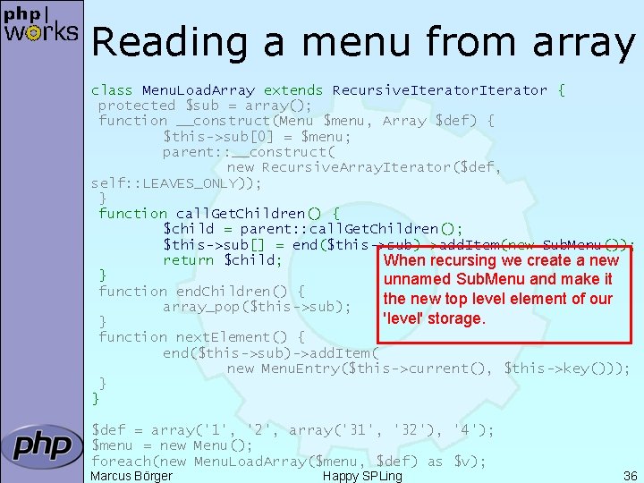 Reading a menu from array class Menu. Load. Array extends Recursive. Iterator { protected