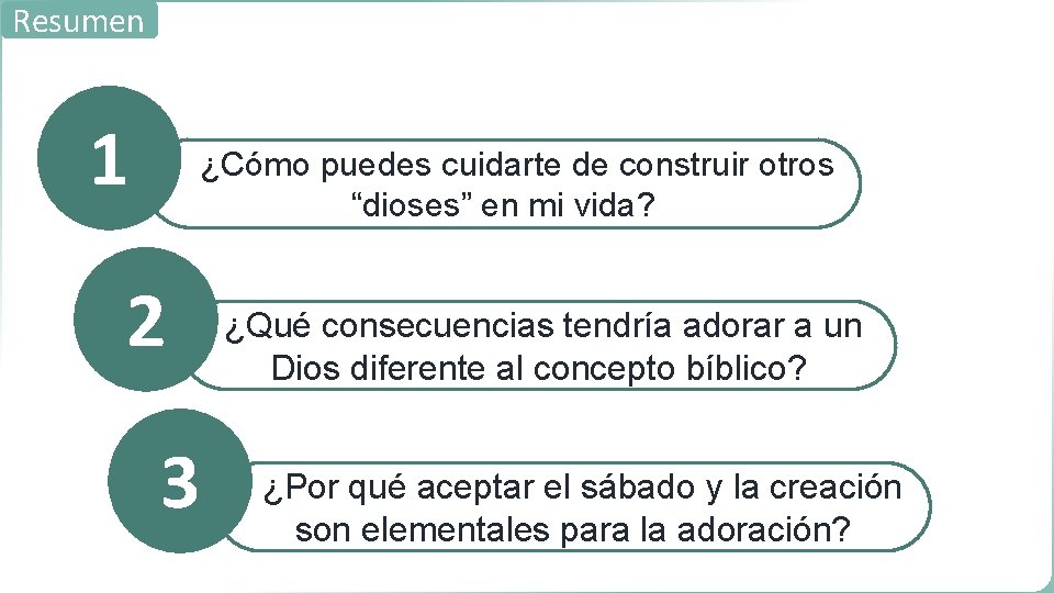 Resumen 1 ¿Cómo puedes cuidarte de construir otros “dioses” en mi vida? 2 3