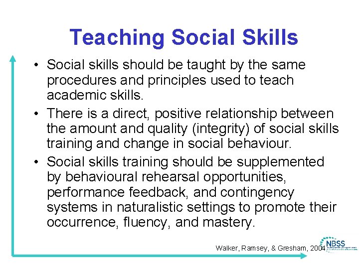 Teaching Social Skills • Social skills should be taught by the same procedures and