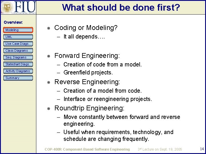 What should be done first? Overview: Modeling Coding or Modeling? – It all depends…. What should be done first? Overview: Modeling Coding or Modeling? – It all depends….