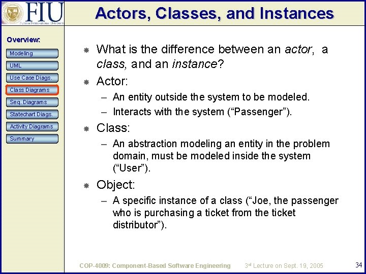 Actors, Classes, and Instances Overview: Modeling UML Use Case Diags. Class Diagrams – An Actors, Classes, and Instances Overview: Modeling UML Use Case Diags. Class Diagrams – An