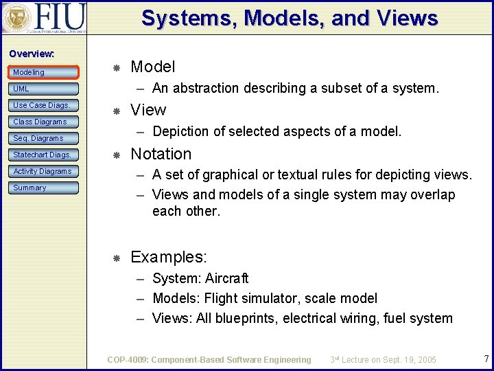 Systems, Models, and Views Overview: Modeling – An abstraction describing a subset of a Systems, Models, and Views Overview: Modeling – An abstraction describing a subset of a