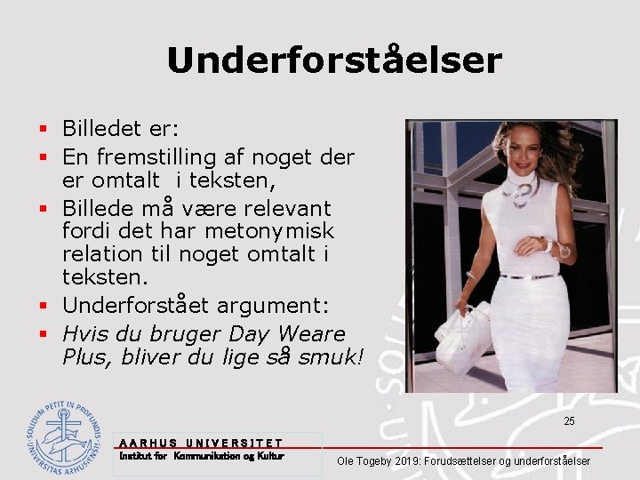 Underforståelser § Billedet er: § En fremstilling af noget der er omtalt i teksten,