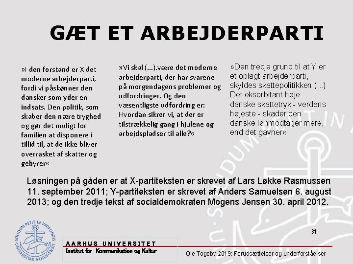 GÆT ET ARBEJDERPARTI » I den forstand er X det moderne arbejderparti, fordi vi