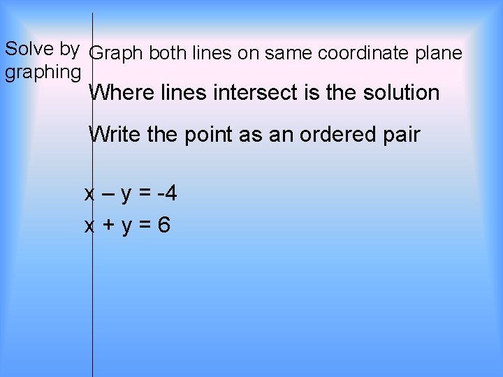 Solve by Graph both lines on same coordinate plane graphing Where lines intersect is