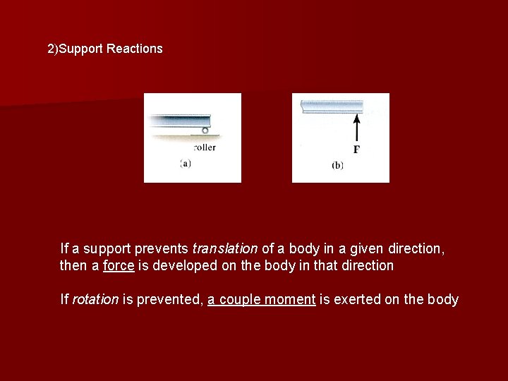 2)Support Reactions If a support prevents translation of a body in a given direction,