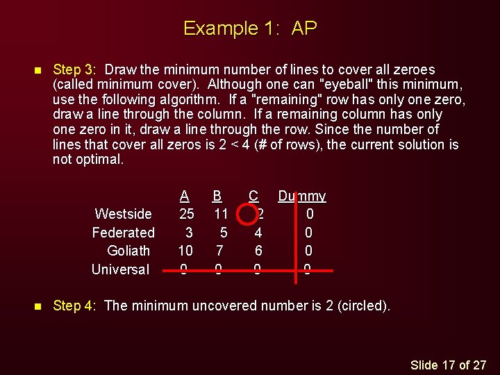 Example 1: AP n Step 3: Draw the minimum number of lines to cover