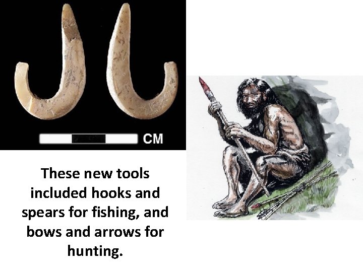 These new tools included hooks and spears for fishing, and bows and arrows for