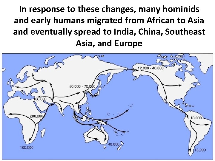 In response to these changes, many hominids and early humans migrated from African to