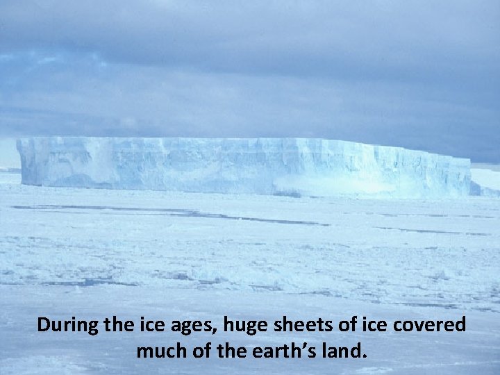 During the ice ages, huge sheets of ice covered much of the earth’s land.