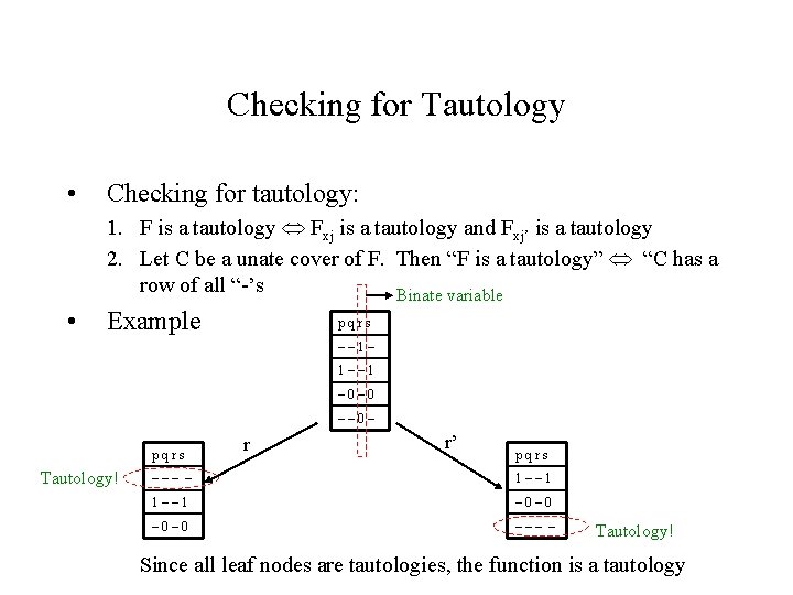 Checking for Tautology • Checking for tautology: 1. F is a tautology Fxj is Checking for Tautology • Checking for tautology: 1. F is a tautology Fxj is
