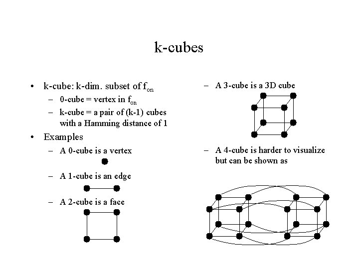 k-cubes • k-cube: k-dim. subset of fon – A 3 -cube is a 3 k-cubes • k-cube: k-dim. subset of fon – A 3 -cube is a 3