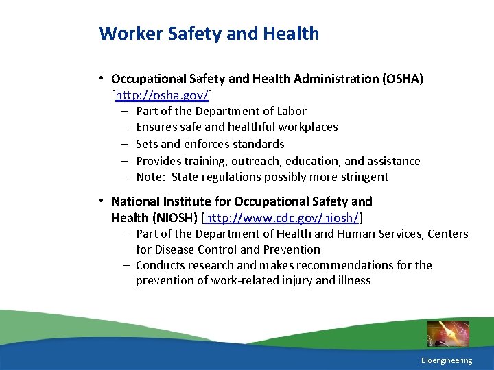 Worker Safety and Health • Occupational Safety and Health Administration (OSHA) [http: //osha. gov/]