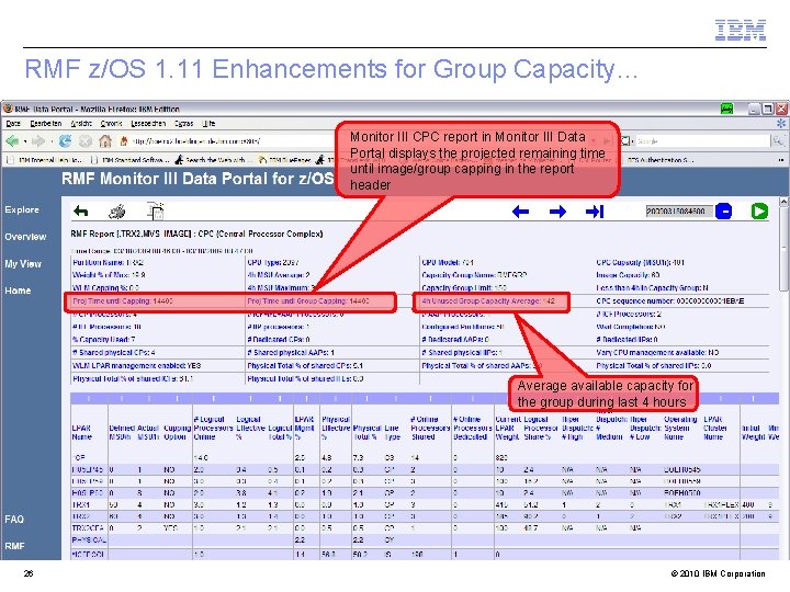 RMF z/OS 1. 11 Enhancements for Group Capacity… Monitor III CPC report in Monitor