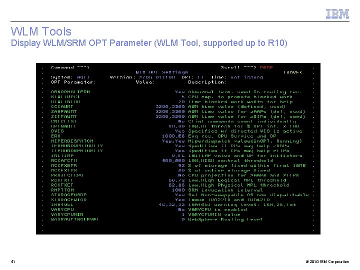 WLM Tools Display WLM/SRM OPT Parameter (WLM Tool, supported up to R 10) 41