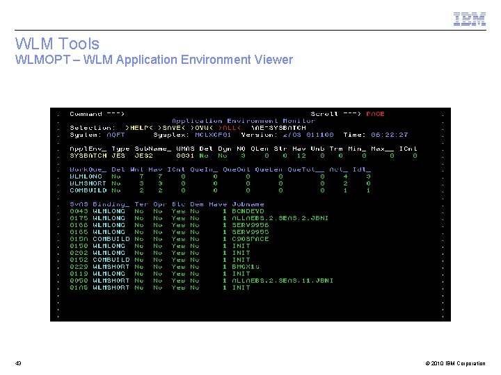 WLM Tools WLMOPT – WLM Application Environment Viewer 43 © 2010 IBM Corporation 