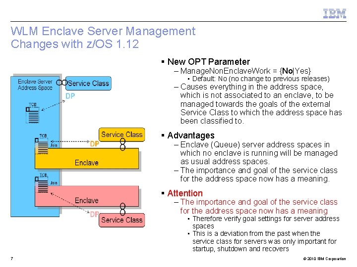 WLM Enclave Server Management Changes with z/OS 1. 12 § New OPT Parameter –