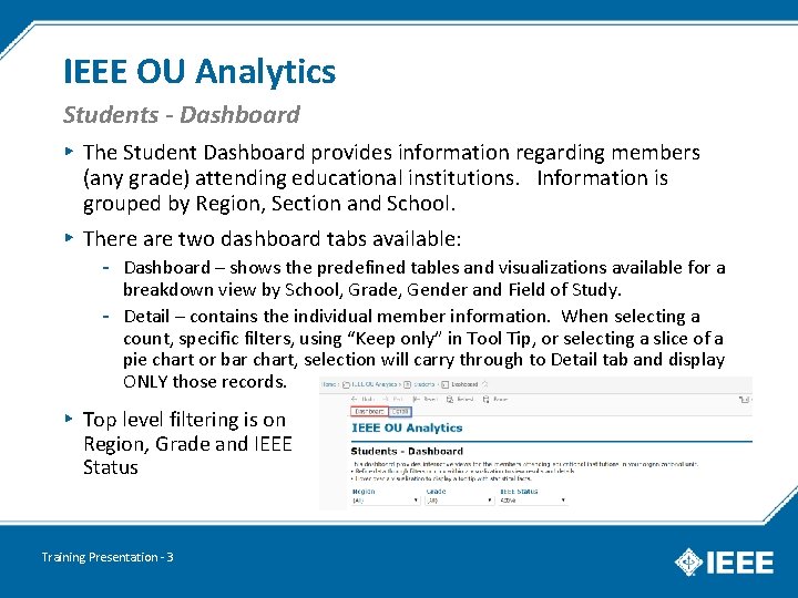 IEEE OU Analytics Students - Dashboard ▸ The Student Dashboard provides information regarding members