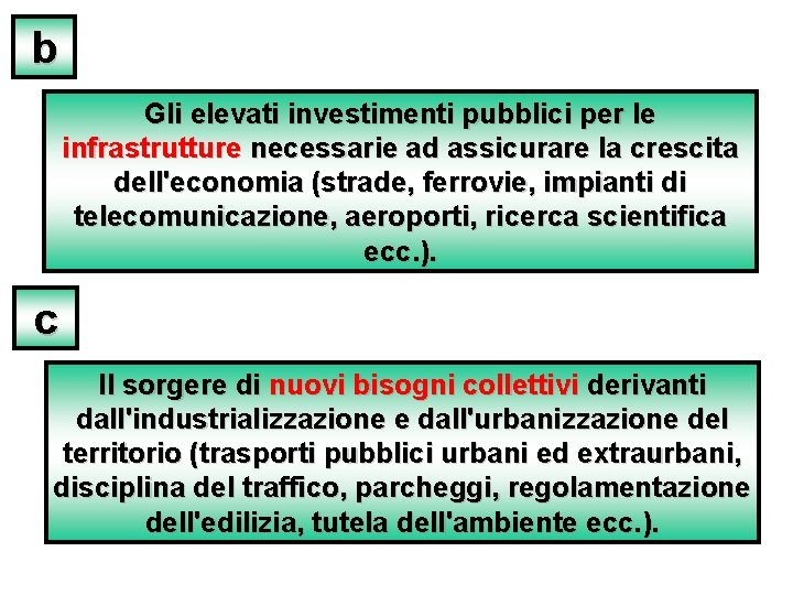 b Gli elevati investimenti pubblici per le infrastrutture necessarie ad assicurare la crescita dell'economia