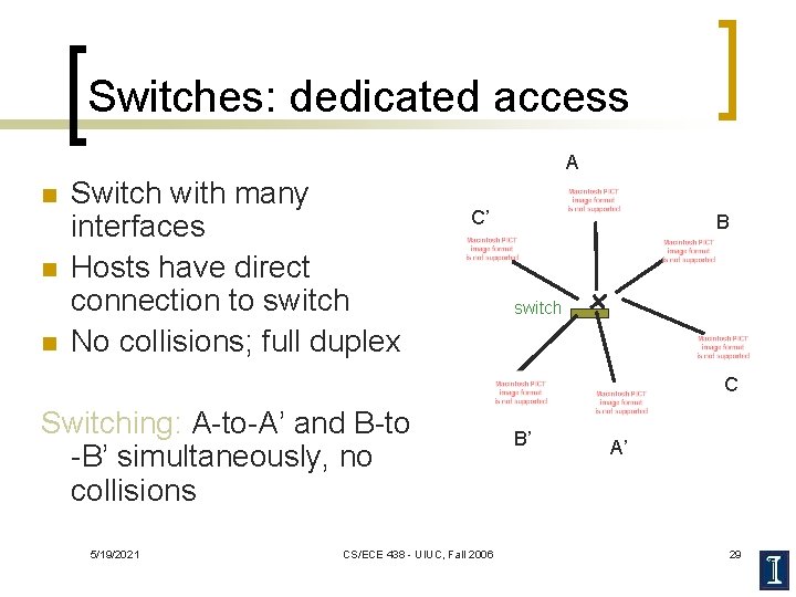 Switches: dedicated access A n n n Switch with many interfaces Hosts have direct