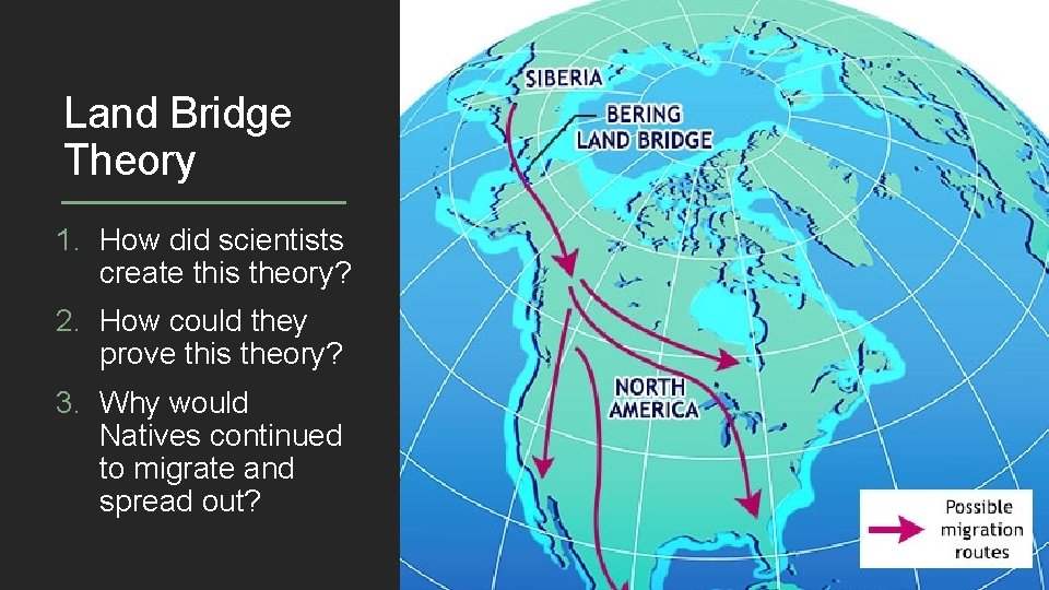 Land Bridge Theory 1. How did scientists create this theory? 2. How could they