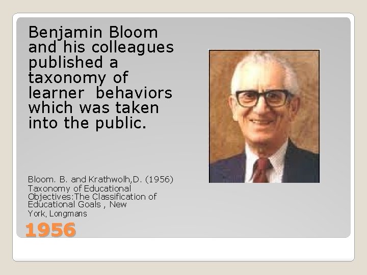 Benjamin Bloom and his colleagues published a taxonomy of learner behaviors which was taken
