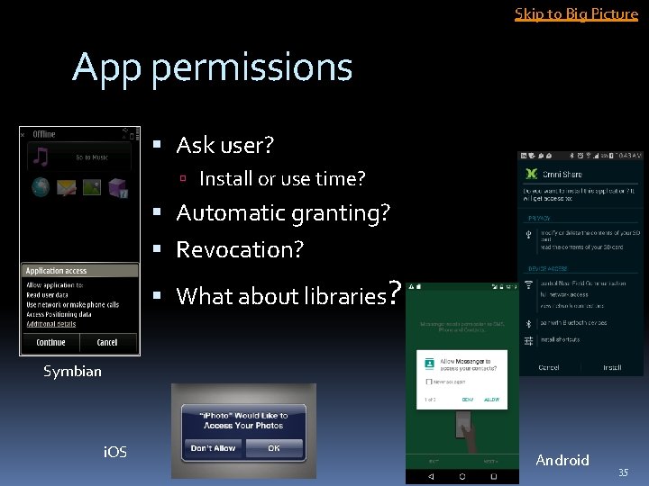 Skip to Big Picture App permissions Ask user? Install or use time? Automatic granting?