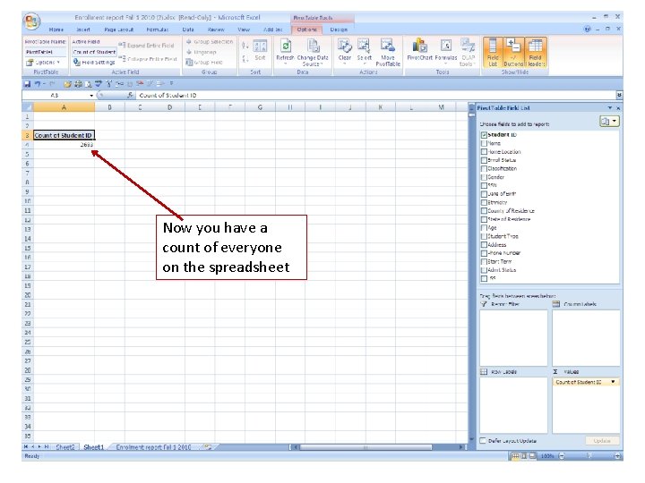 Now you have a count of everyone on the spreadsheet 