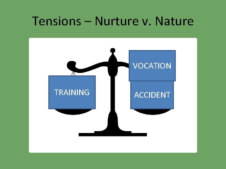 Tensions – Nurture v. Nature VOCATION TRAINING ACCIDENT 