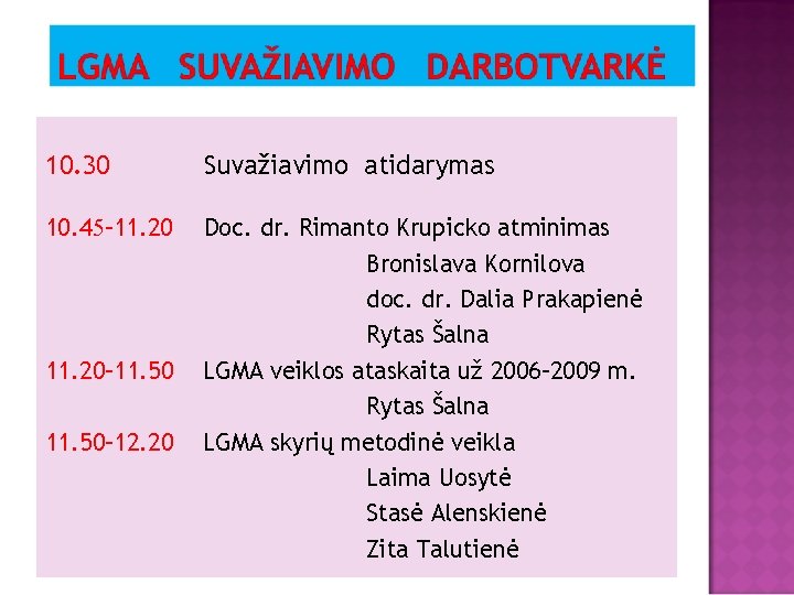 10. 30 Suvažiavimo atidarymas 10. 45– 11. 20 Doc. dr. Rimanto Krupicko atminimas Bronislava