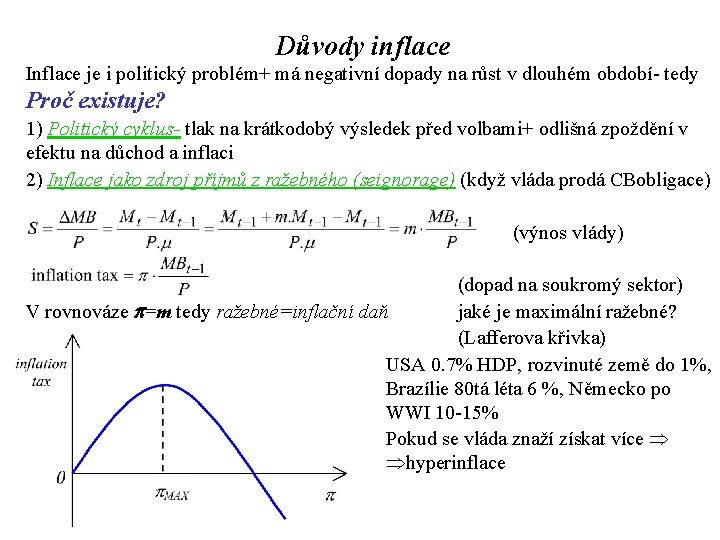 Důvody inflace Inflace je i politický problém+ má negativní dopady na růst v dlouhém
