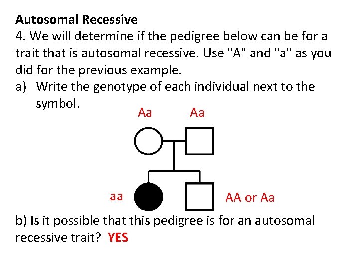 Autosomal Recessive 4. We will determine if the pedigree below can be for a