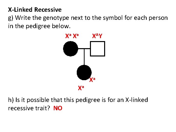 X-Linked Recessive g) Write the genotype next to the symbol for each person in