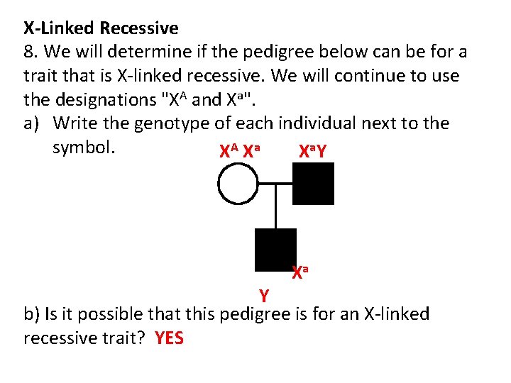 X-Linked Recessive 8. We will determine if the pedigree below can be for a